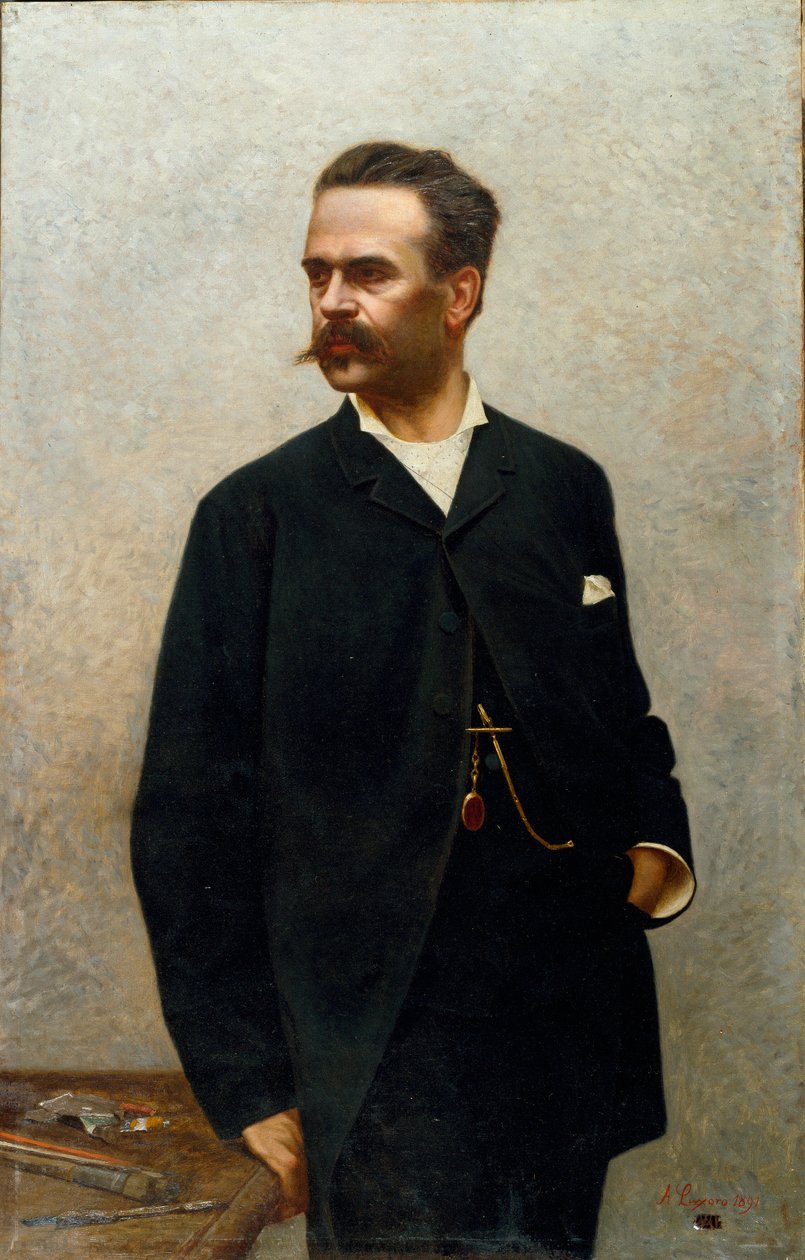 Portrait of the Painter Niccolo Barabino (1832-1897) Painting by Alfredo Luxoro (n. 1859-1918) 19th century Sun. 124x80 cm genes Nervi, Galleria d