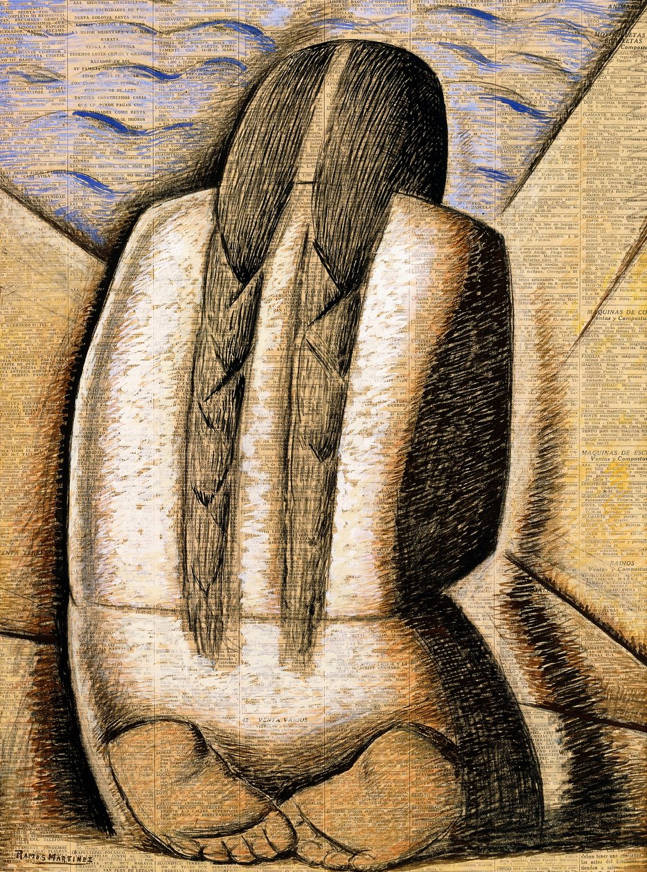 《冥想》，c.1942（船上新闻纸上的水粉画） 作者 阿尔弗雷多·拉莫斯·马丁内斯