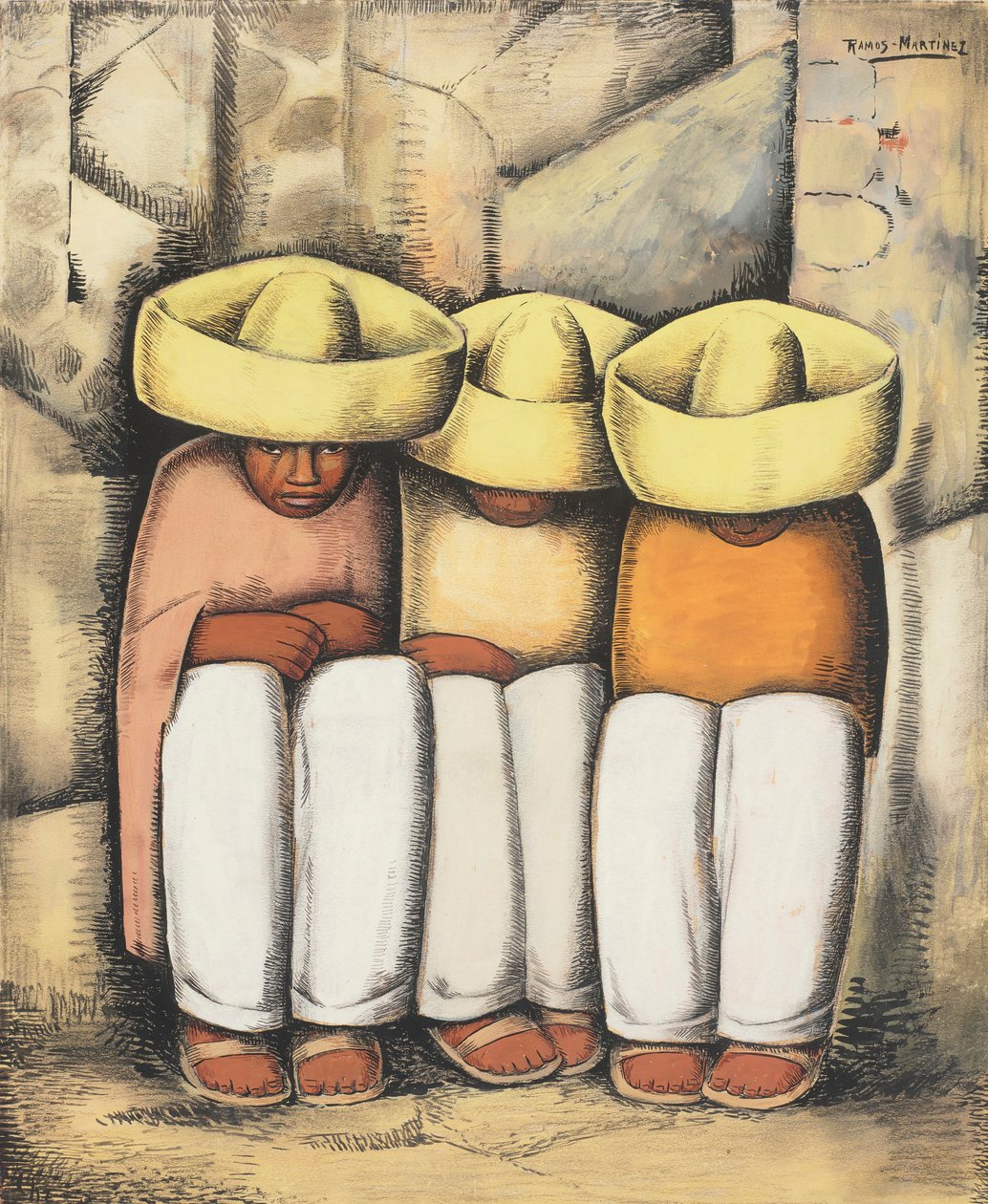 休息的印第安人，c.1935（卡片上的蛋彩画和木炭） 作者 阿尔弗雷多·拉莫斯·马丁内斯