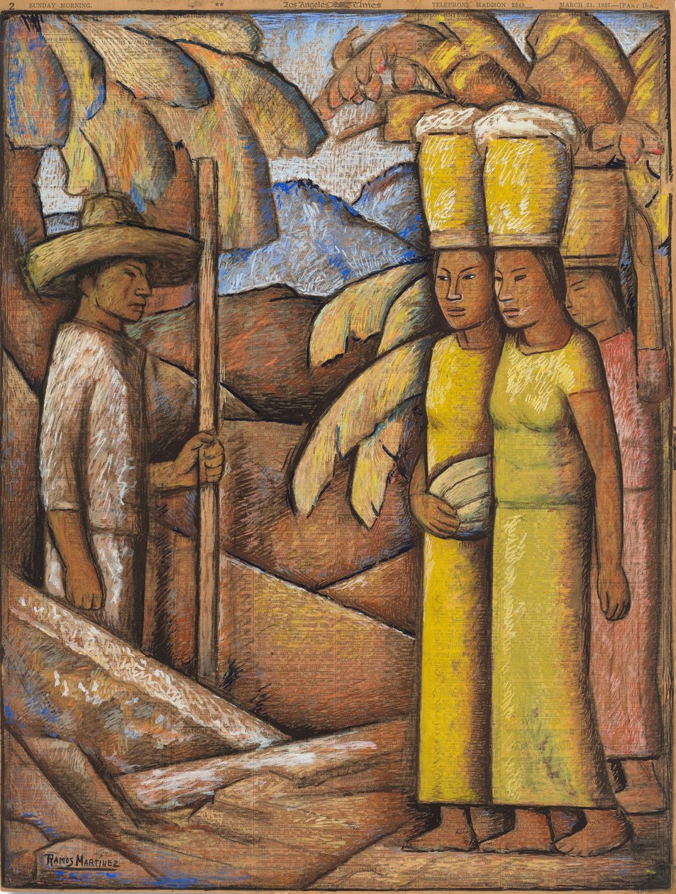 玉米粉蒸肉卖家，c.1937（纸上蛋彩画） 作者 阿尔弗雷多·拉莫斯·马丁内斯