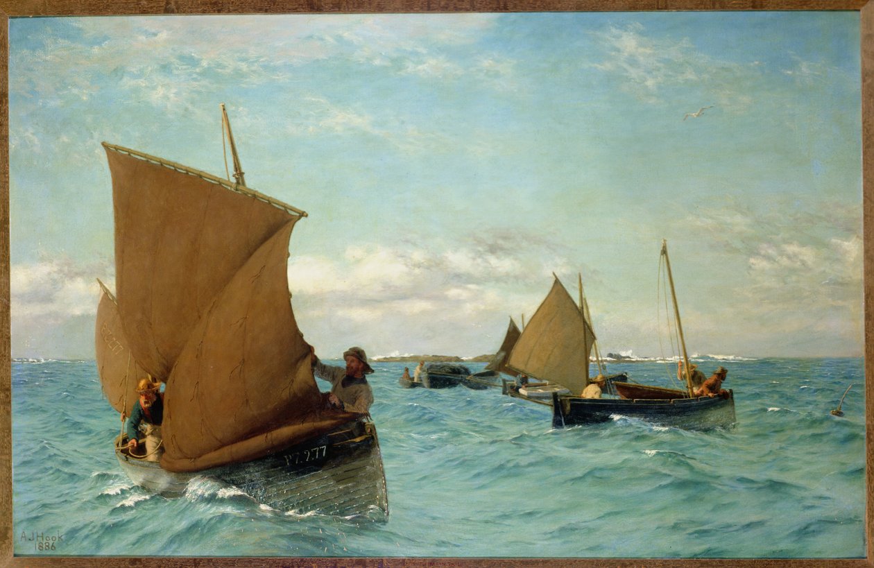 Luggers拾取Moorings，1886年 作者 艾伦·胡克