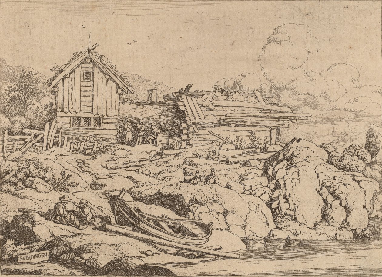 河岸边的船和三只山羊，大概在1645-1656年。 作者 阿拉特·范·埃弗丁根