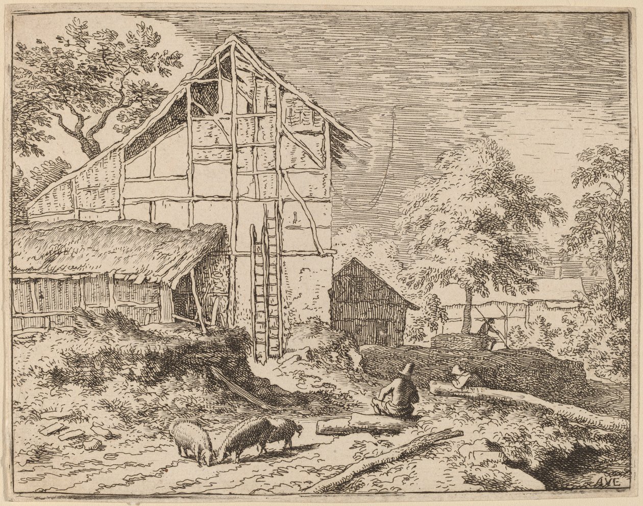 有两个梯子的小屋，大概是1645-1656年。 作者 阿拉特·范·埃弗丁根