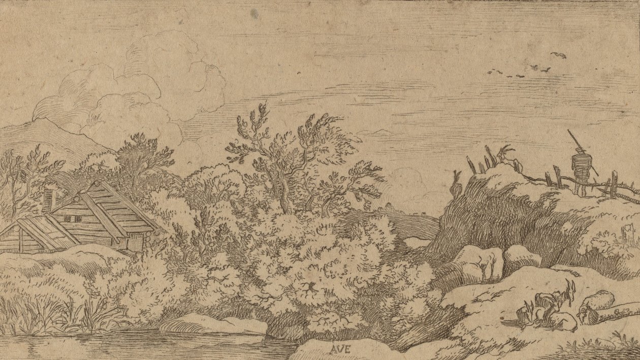 山上的羊群，大概在1645-1656年。 作者 阿拉特·范·埃弗丁根