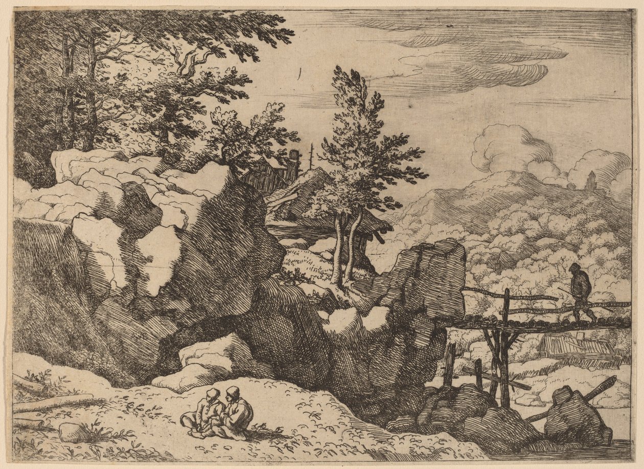 小木桥上的人，大概在1645-1656年。 作者 阿拉特·范·埃弗丁根