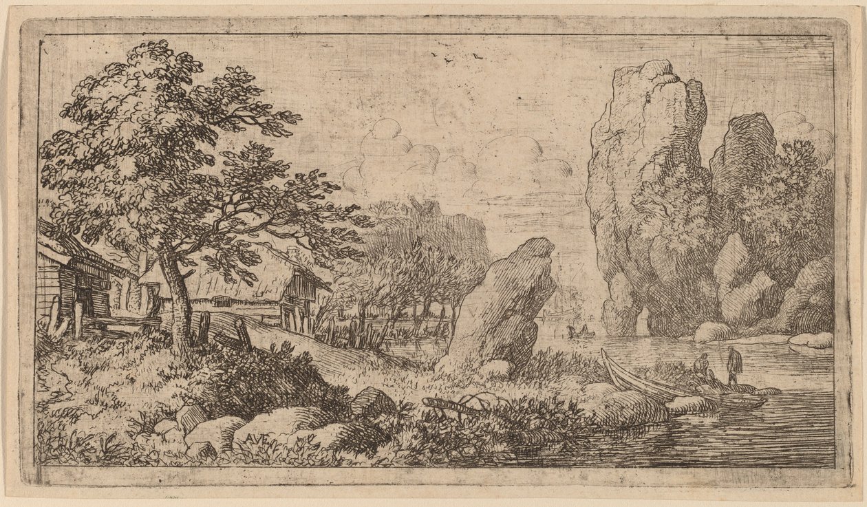 河岸边的尖头巨石，大概在1645-1656年。 作者 阿拉特·范·埃弗丁根