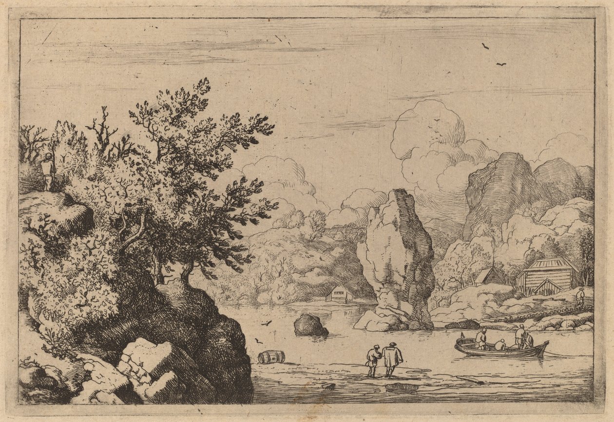 河流中间的岩石，大概在1645-1656年。 作者 阿拉特·范·埃弗丁根