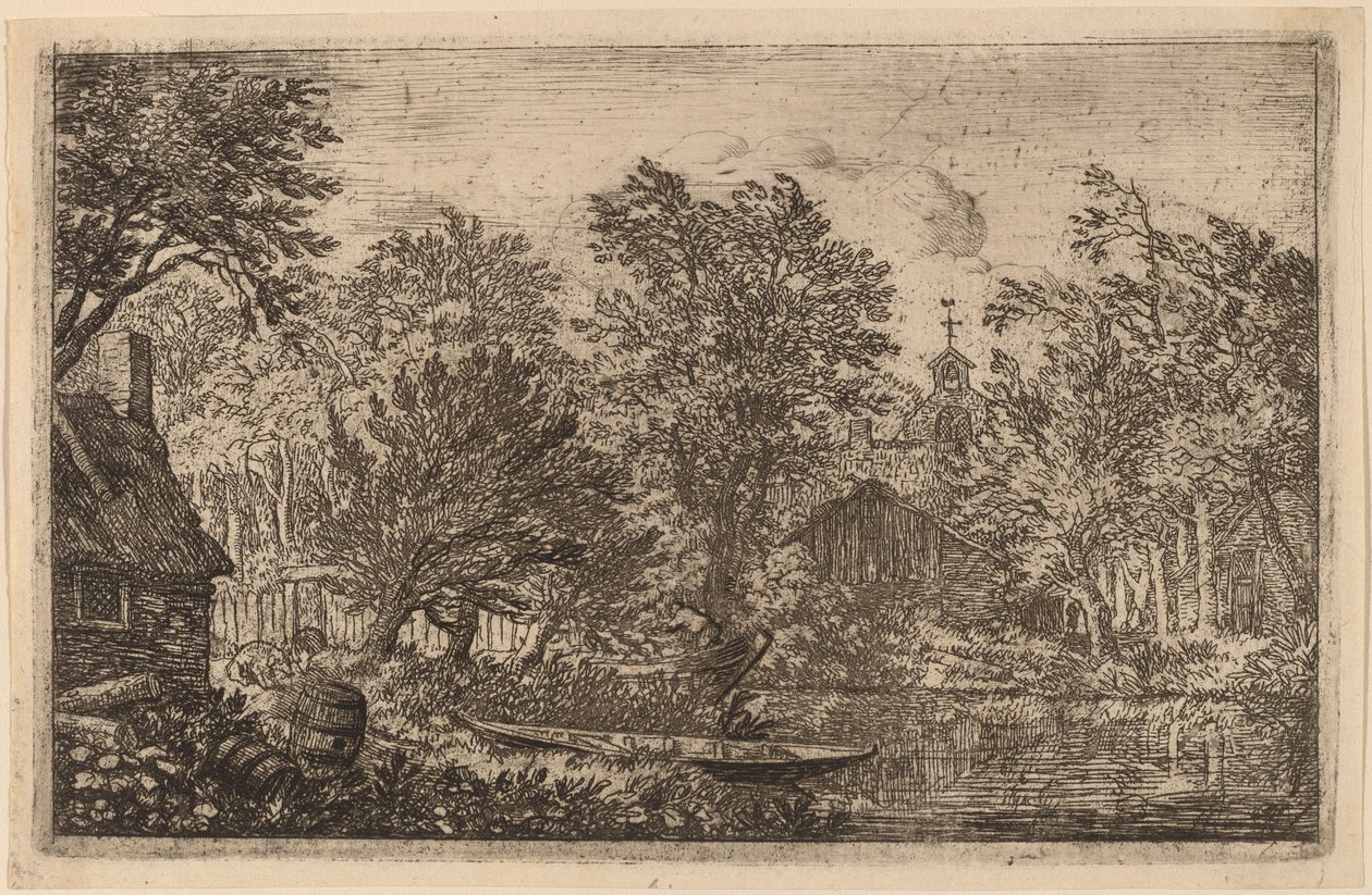 河岸边的小船，大概在1645-1656年。 作者 阿拉特·范·埃弗丁根