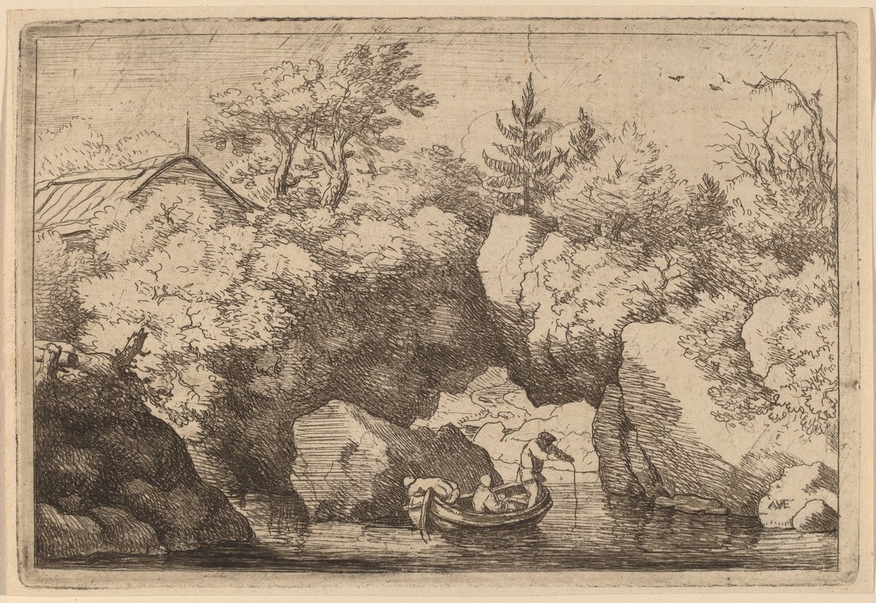 裂谷岩下的小船，可能约1645-1656年。 作者 阿拉特·范·埃弗丁根