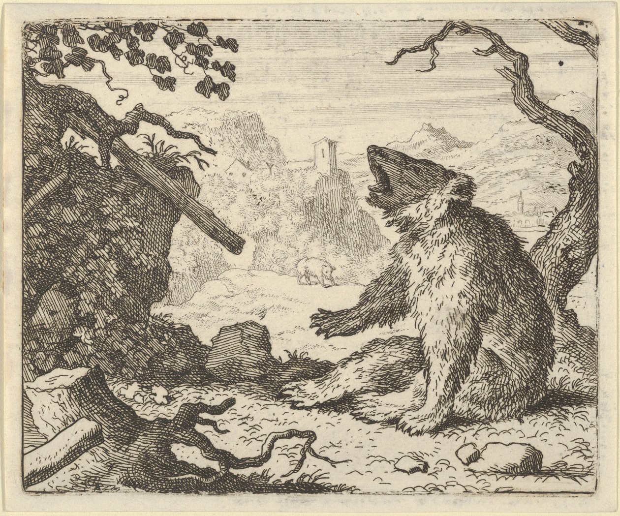 熊叫雷纳德出现在动物理事会面前，1650-75。 作者 阿拉特·范·埃弗丁根