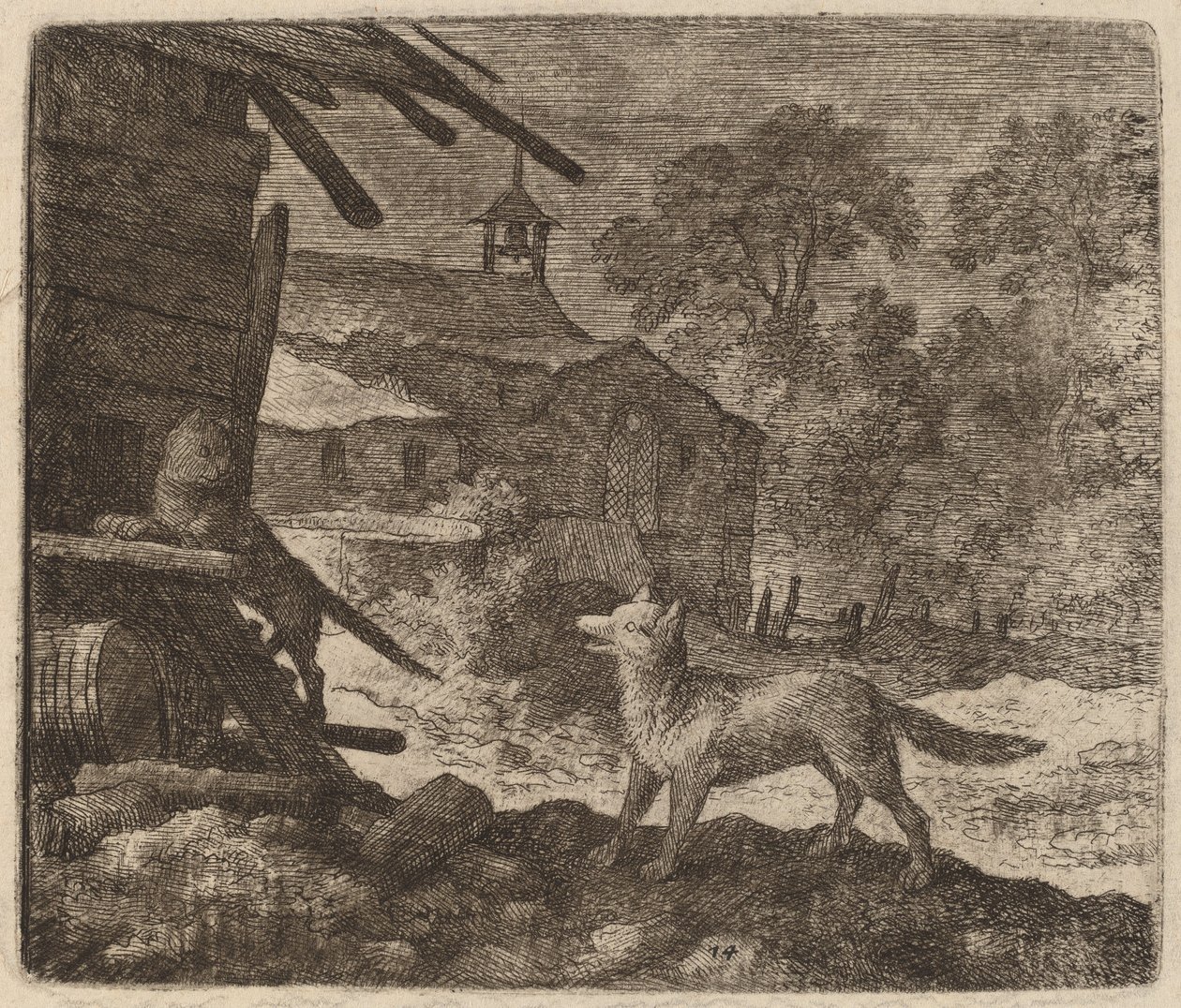 猫进入谷仓，雷纳德在一旁观看，大概是在1645-1656年。 作者 阿拉特·范·埃弗丁根