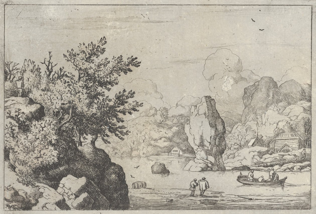 The Rock in the Middle of the River, 17th century., 17世纪。 作者 阿拉特·范·埃弗丁根
