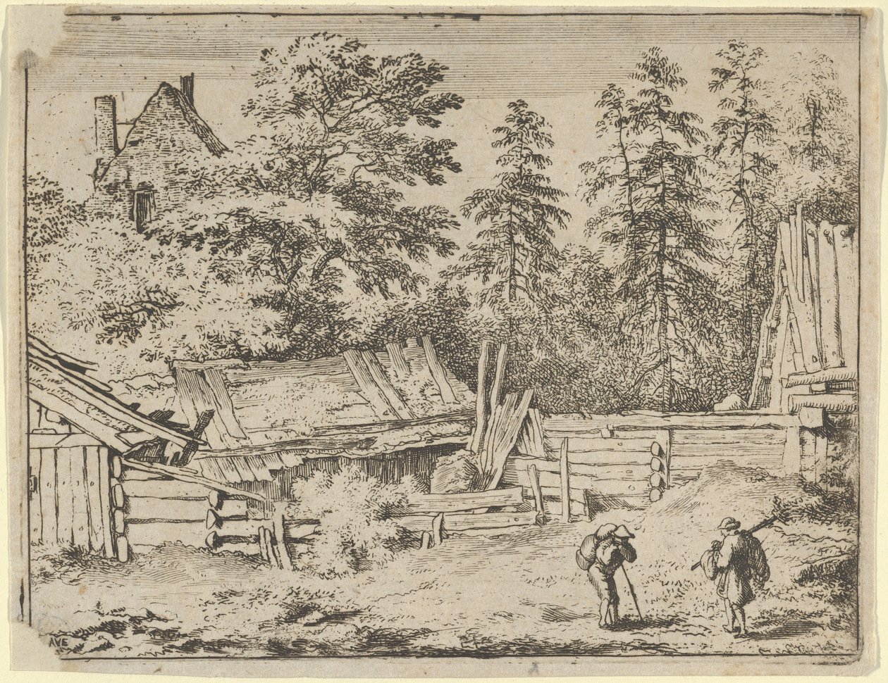 三间小屋，17世纪。 作者 阿拉特·范·埃弗丁根