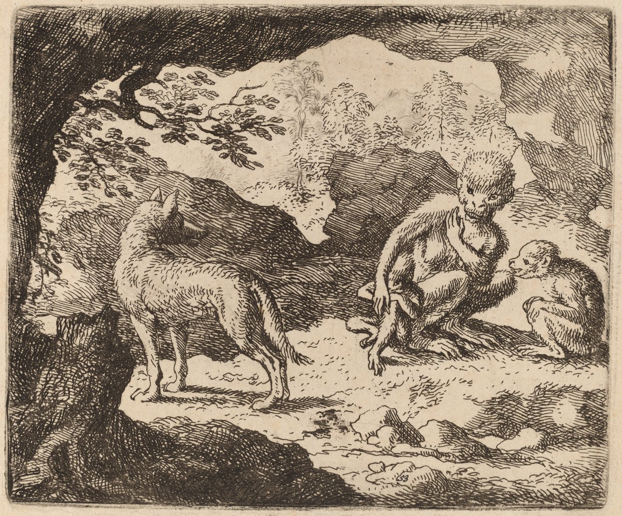 狼和猴子》，可能约1645-1656年。 作者 阿拉特·范·埃弗丁根