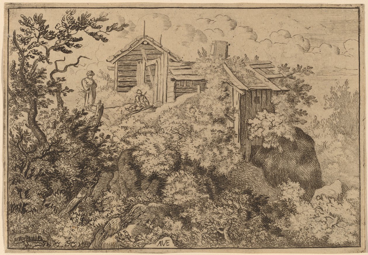 岩石上的三间小屋，大概在1645-1656年。 作者 阿拉特·范·埃弗丁根