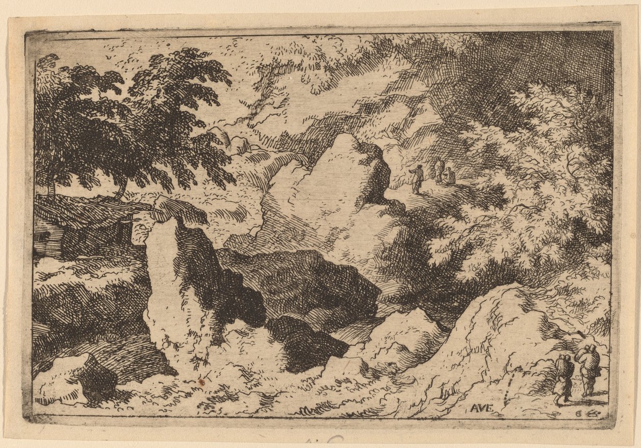 岩石上的三个人，大概在1645-1656年。 作者 阿拉特·范·埃弗丁根