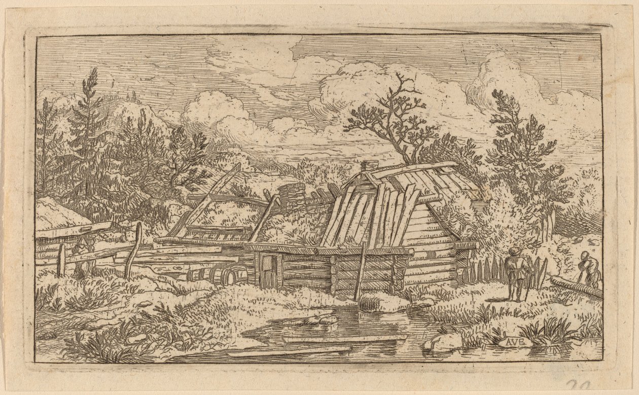 漂浮在水面上的两根梁，大概在1645-1656年间。 作者 阿拉特·范·埃弗丁根