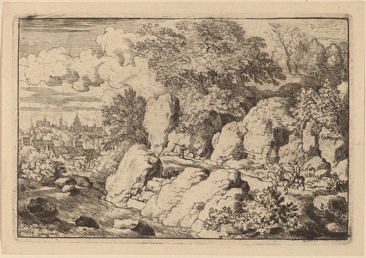 岩石路上的两个骑士，大概在1645-1656年。 作者 阿拉特·范·埃弗丁根