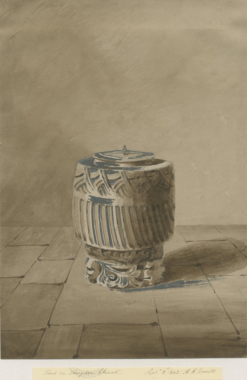朗登教堂（Longdon Church）中的字体：棕褐色水墨画，1842年9月8日 作者 艾伦·爱德华·埃弗里特