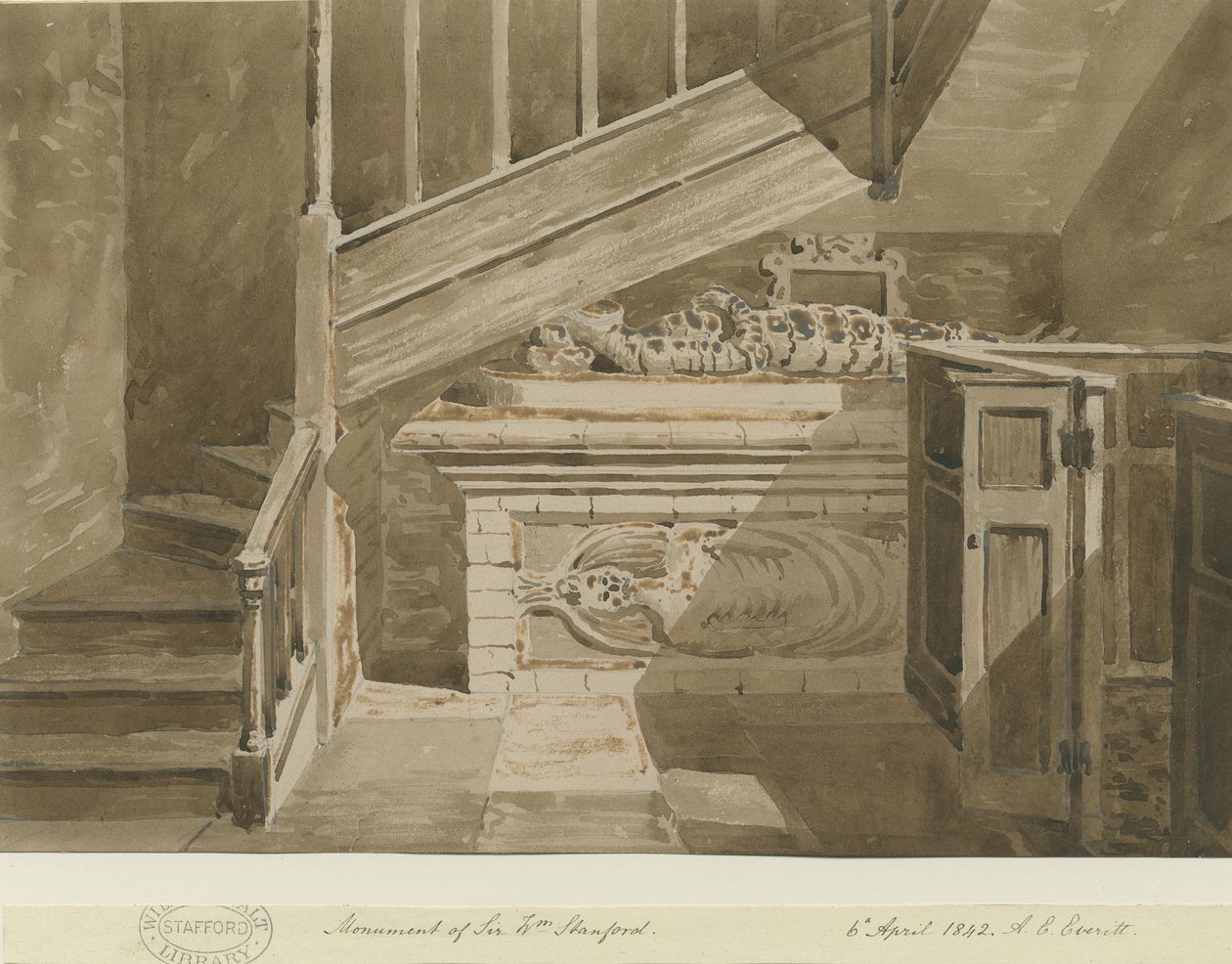 Handsworth-威廉·斯坦福爵士纪念碑：乌贼墨画，1842年4月6日 作者 艾伦·爱德华·埃弗里特
