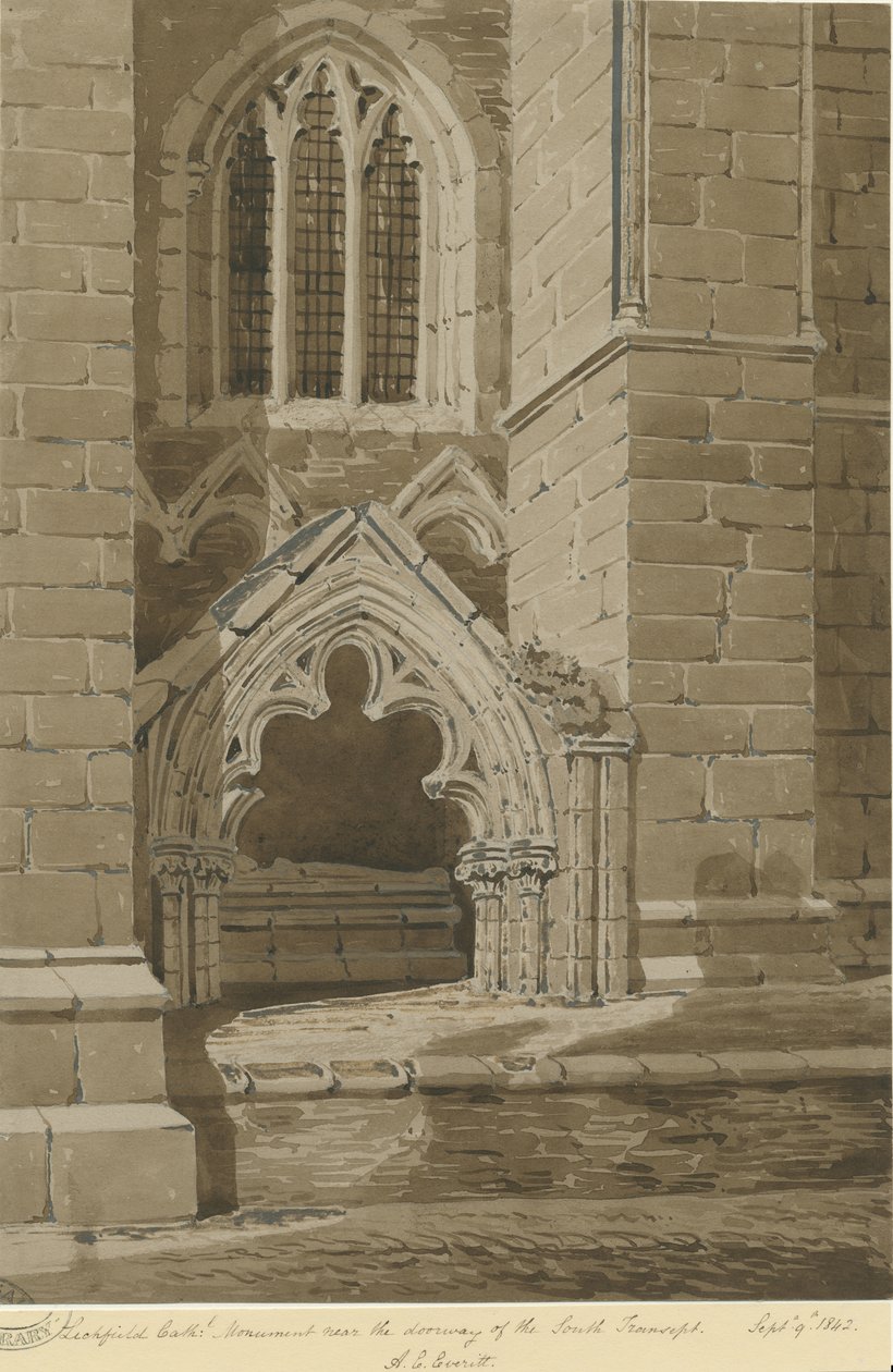 利奇菲尔德大教堂-南transept：红色棕褐色绘画，1842年9月9日 作者 艾伦·爱德华·埃弗里特