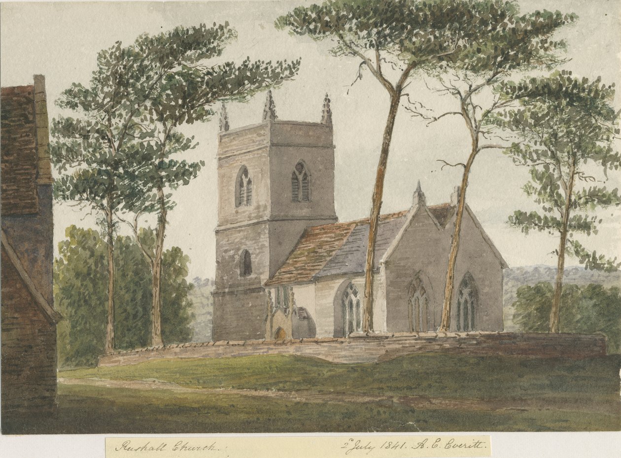Rushall Church：水彩画，1841 年 7 月 2 日（绘画） 作者 艾伦·爱德华·埃弗里特