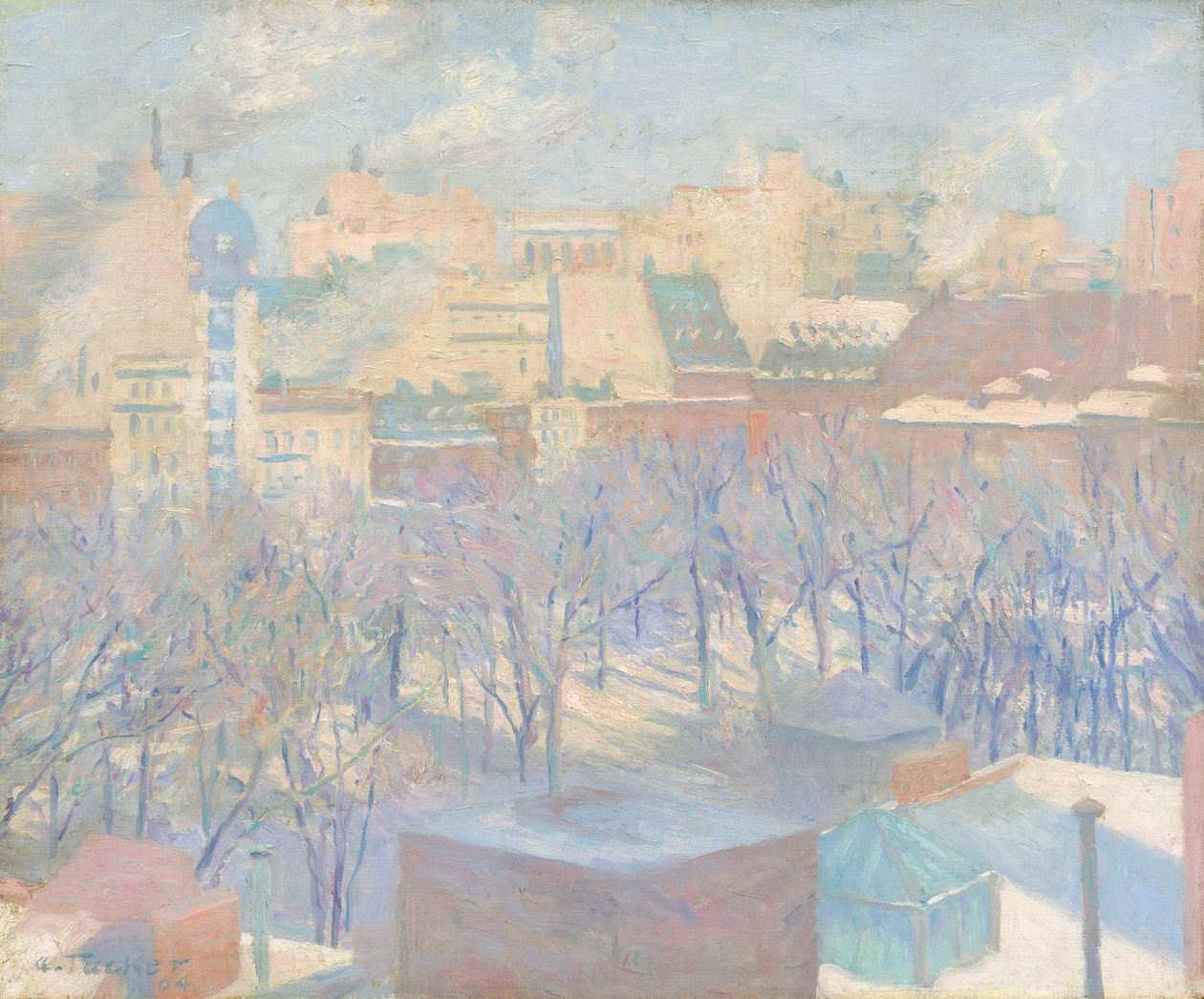 麦迪逊广场，雪，1904年 作者 艾伦·塔克