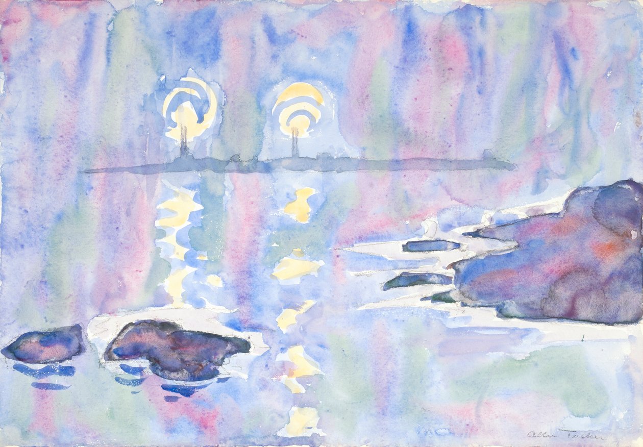 水彩画No.73号，蓝色和薰衣草，1928年。 作者 艾伦·塔克