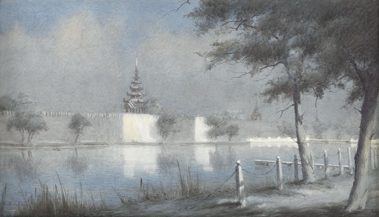 月光下的曼德勒护城河，1924年（纸上写着） 作者 阿尔玛·克劳德·伯顿·卡尔