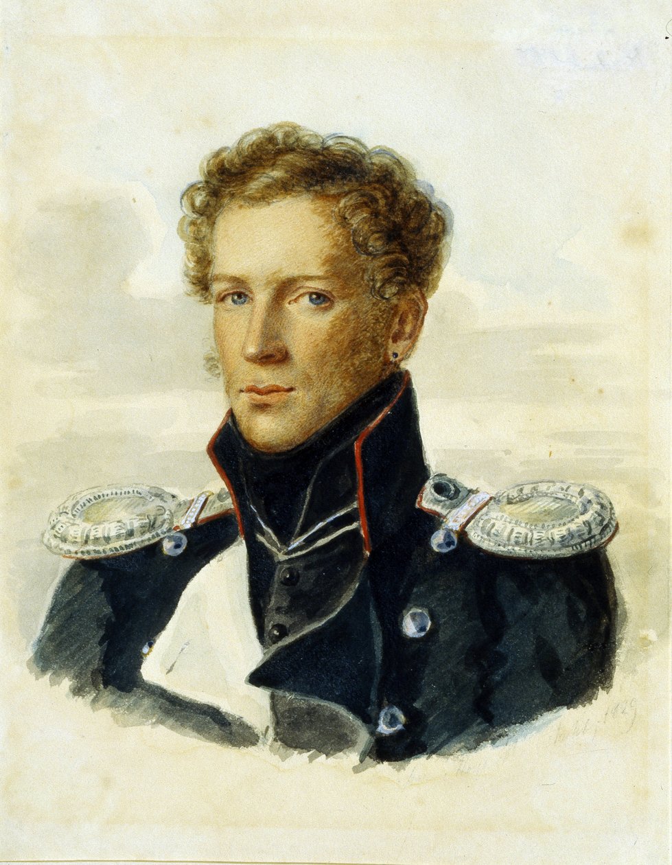 谢尔盖·兰斯科伊（Sergey Lanskoy，1789-1832 年），近卫骑士团军官。 阿洛伊斯·古斯塔夫·洛克斯图尔（Alois Gustav Rockstuhl，1798-1877 年）作品，纸本水彩 作者 阿洛瓦·古斯塔夫·洛克斯图尔