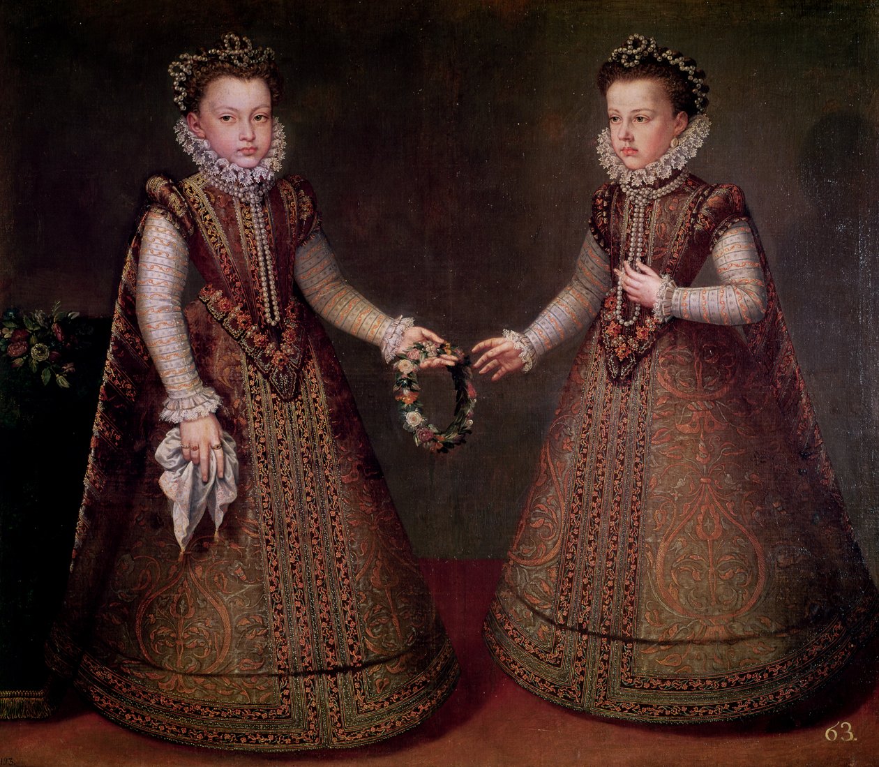 Infantas Isabella Clara Eugenia（1566-1633），荷兰总督和Catalina Micaela（1567-97），萨沃伊公爵夫人，1575年 作者 阿隆索·桑切斯·科洛