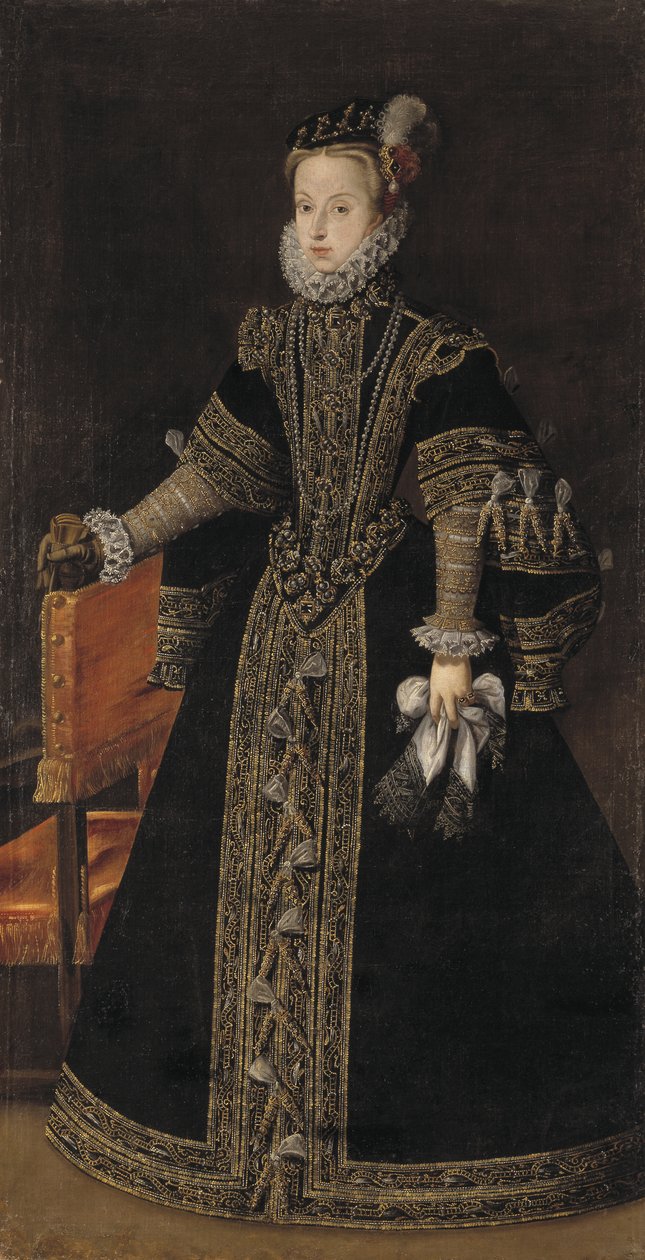 奥地利的安娜，西班牙女王，1570年 作者 Sanchez Coello的Alonso工作室