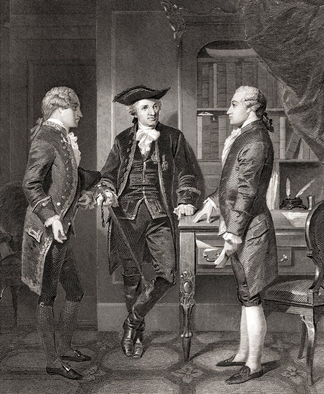 Johann Henry Jules Alexandre von Robaii, Baron de Kalb向Silas Deane介绍拉法耶特，摘自《华盛顿的生活和时代》第一卷，1857年出版。 作者 阿隆佐（后）查佩尔