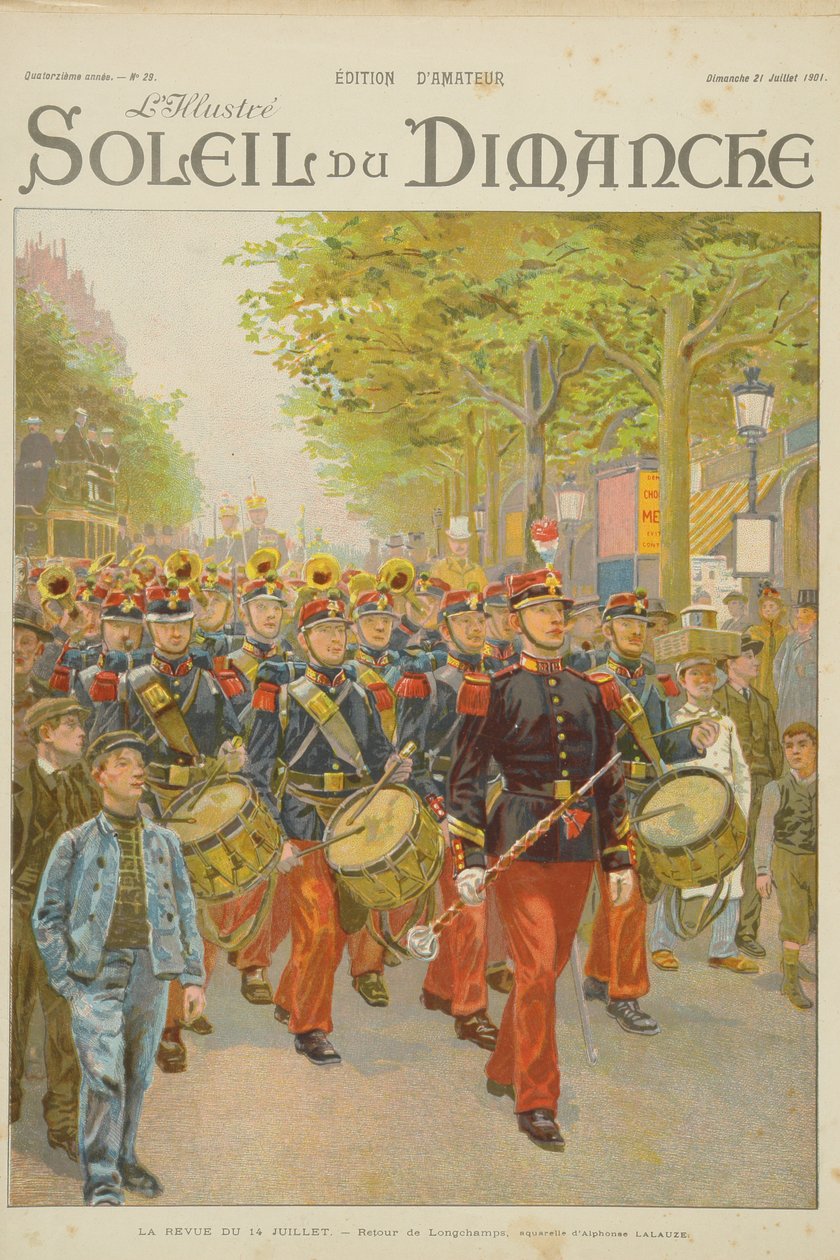 回顾7月14日，1901年7月21日“Soleil du Dimanche”封面的插图 作者 阿方斯（Alphonse Lalauze）