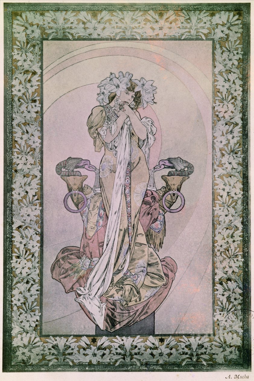 Edmond Rostand的La Princesse Lointaine装饰面板与Sarah Bernhardt（1844-1923），1890-1910（石版画） 作者 阿方斯·慕夏