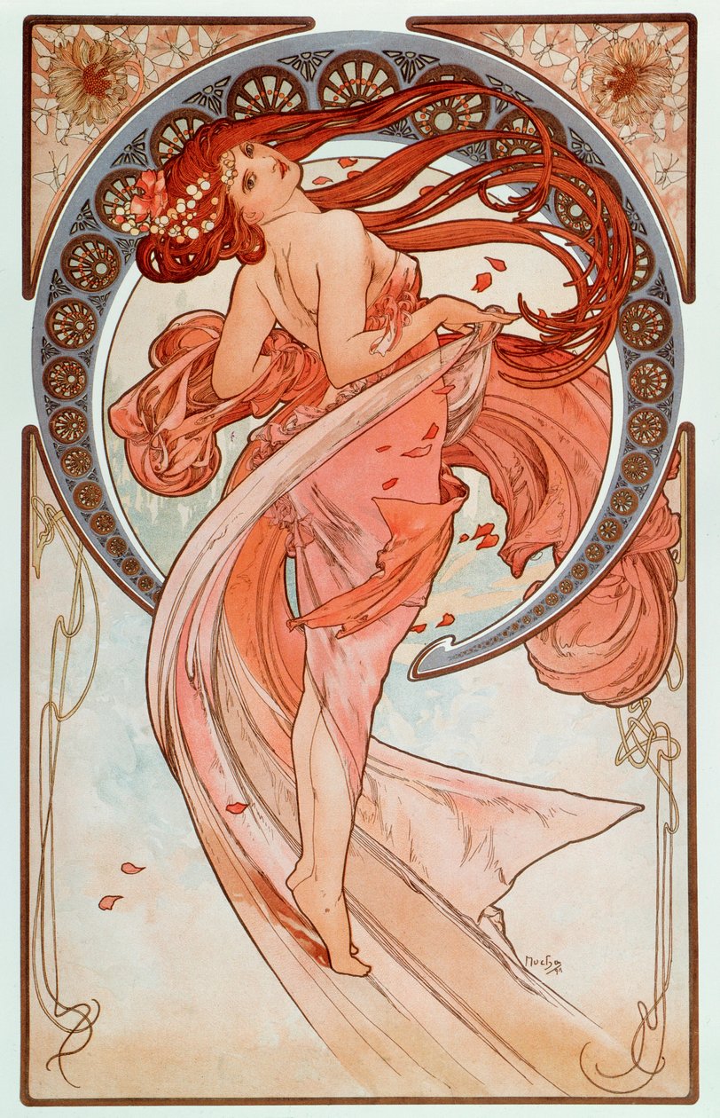 Alphonse Mucha（1860-1939），1898年的La danse石版画系列 - “”舞蹈“”来自Alphonse Mucha的一系列石版画，1898 Dim 38x60 cm私人收藏 作者 阿方斯·慕夏