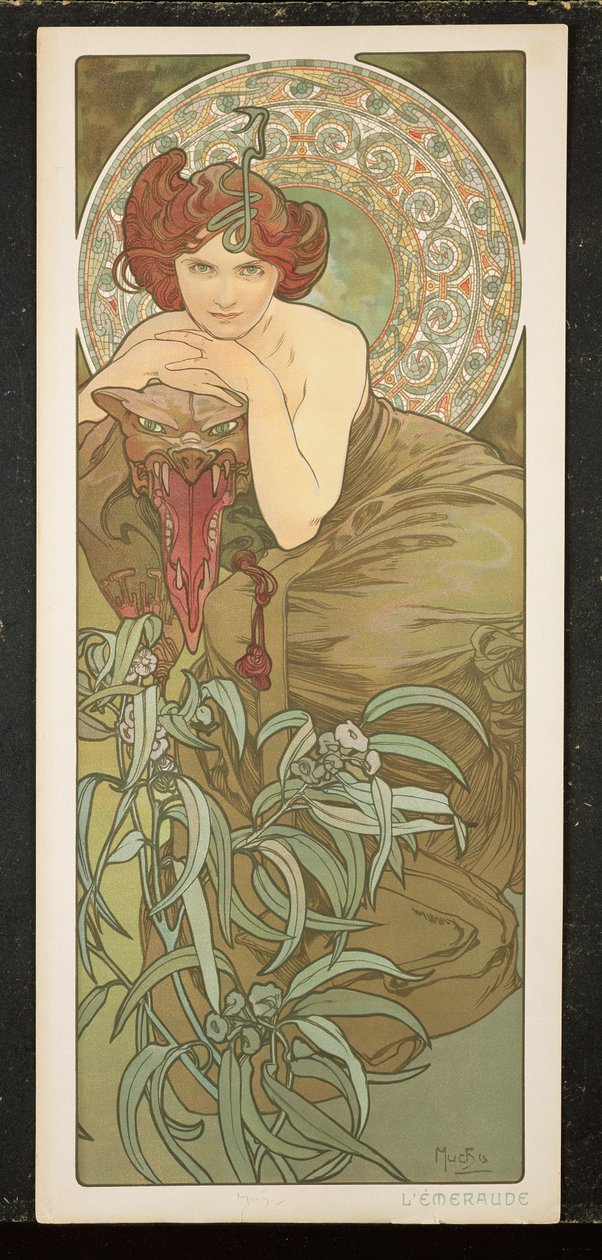 珍贵的宝石：祖母绿，1900年 作者 阿方斯·慕夏
