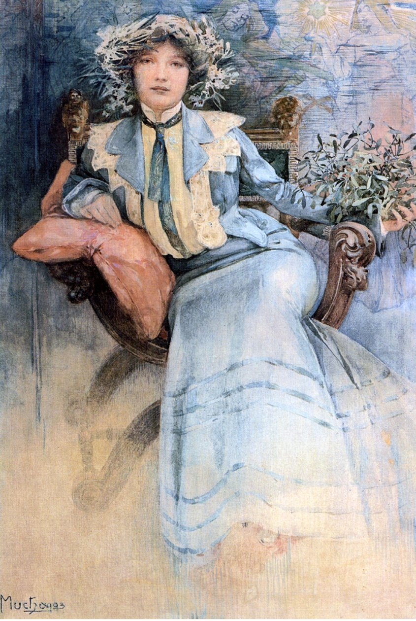 艺术家的妻子，1903年（亚麻布上的wc） 作者 阿方斯·慕夏
