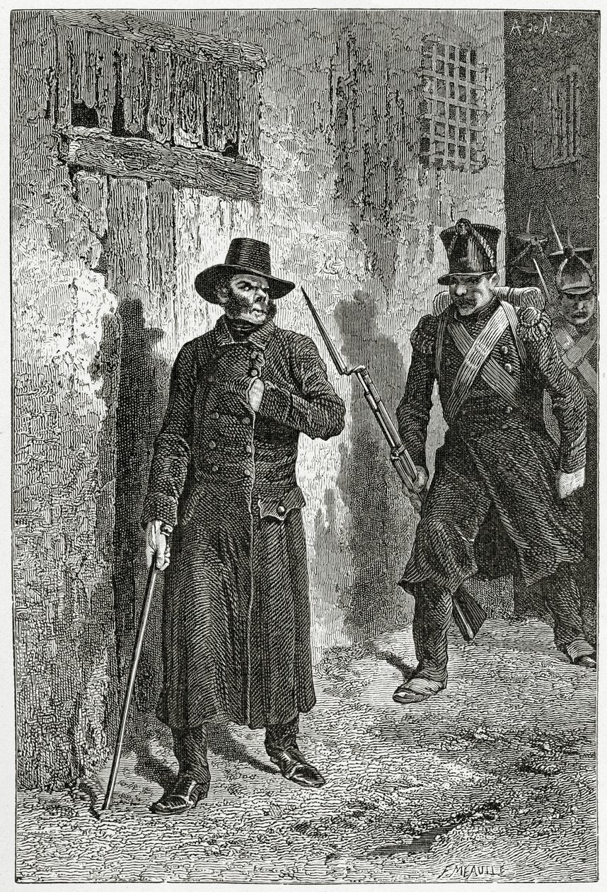 来自LesMisérables，19世纪的插图（bw雕刻） 作者 阿方斯·玛丽·德·诺伊维尔