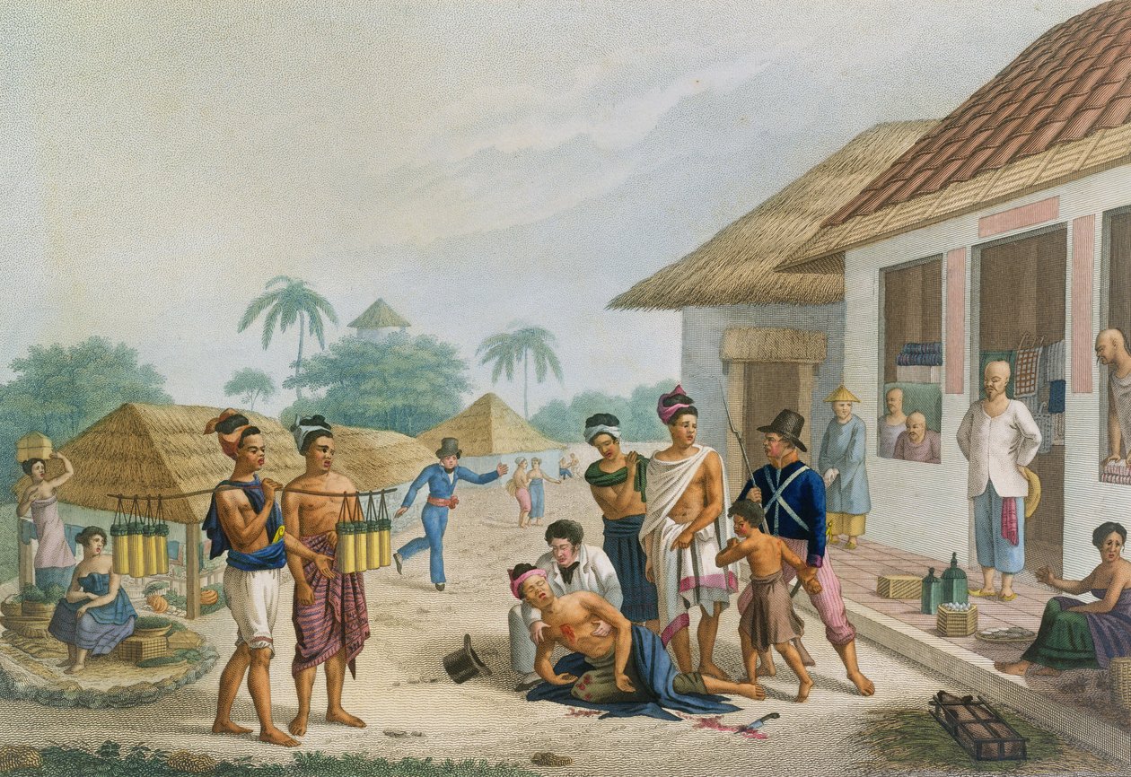帝汶的Coupang义卖市场于1825年出版的Pomel雕刻的“世界环绕在1875年至18世纪的护卫舰上的世界之旅” 作者 阿方斯·皮立翁