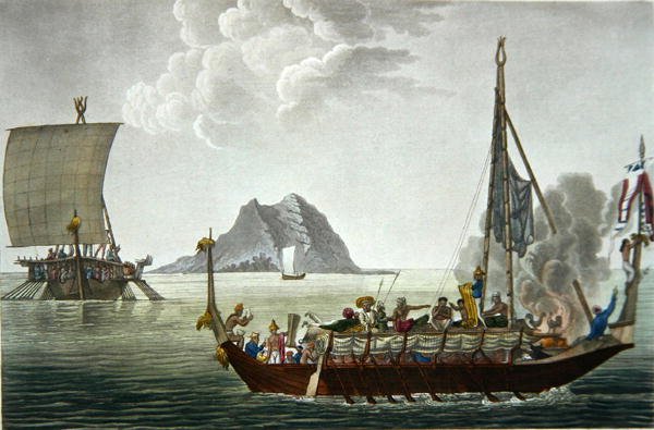 从皮桑岛眺望吉贝岛的科罗科尔斯，摘自库坦雕刻的《1817-20年世界之旅》，1825年出版（雕版）。 作者 阿尔方斯（后）Pellion