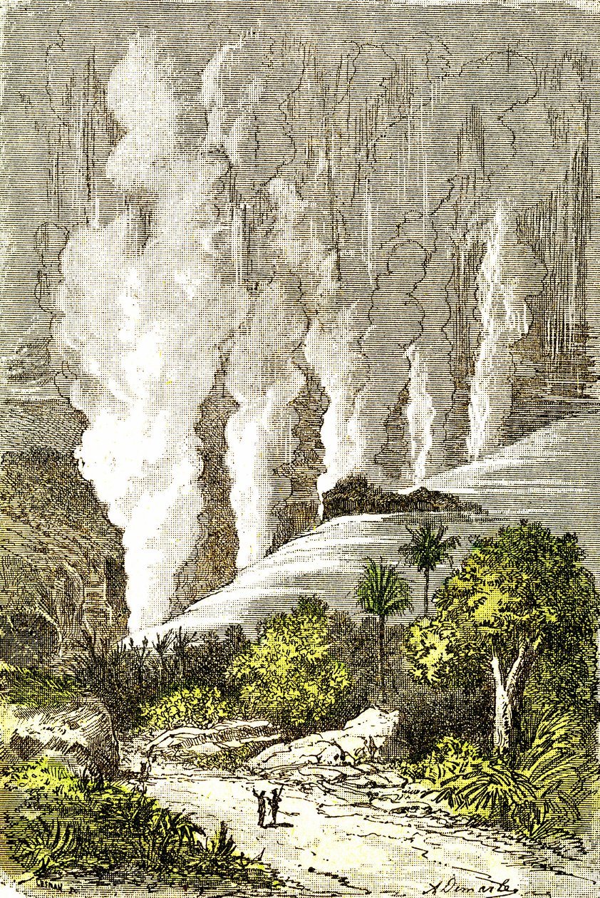 史前--赞比泽河大瀑布：自然造物与生物。A. Demarle 绘制。1885 作者 阿方斯·德马尔