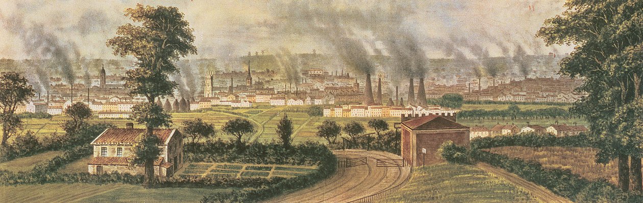 来自 Rope Hill 的 Leeds，约 1840 年（彩色石版画） 作者 阿方斯·杜索（Alphonse Douseau）