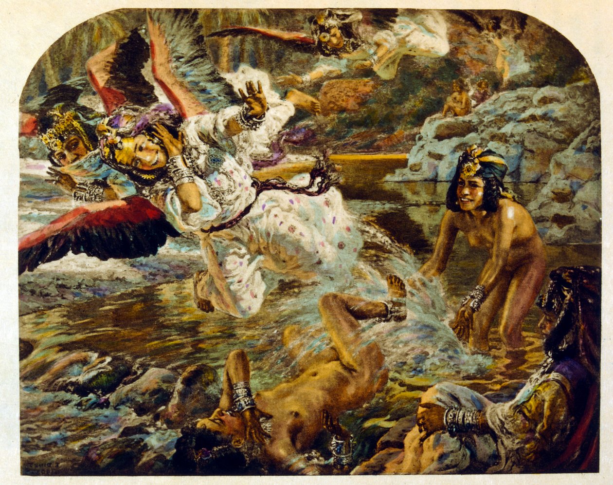 Dinet 绘制的插图，选自《海市蜃楼》中的阿拉伯生活场景。1906.Mirages, Scénes De La Vie Arab》由艾蒂安-迪内特绘制插图，西尔曼-本-易卜拉欣-巴默尔撰写评论。纳斯雷丁-迪内出生时的名字是阿尔方斯-艾蒂安-迪内（1861-1929 年），法国画家。 作者 阿方斯·艾蒂安·迪内