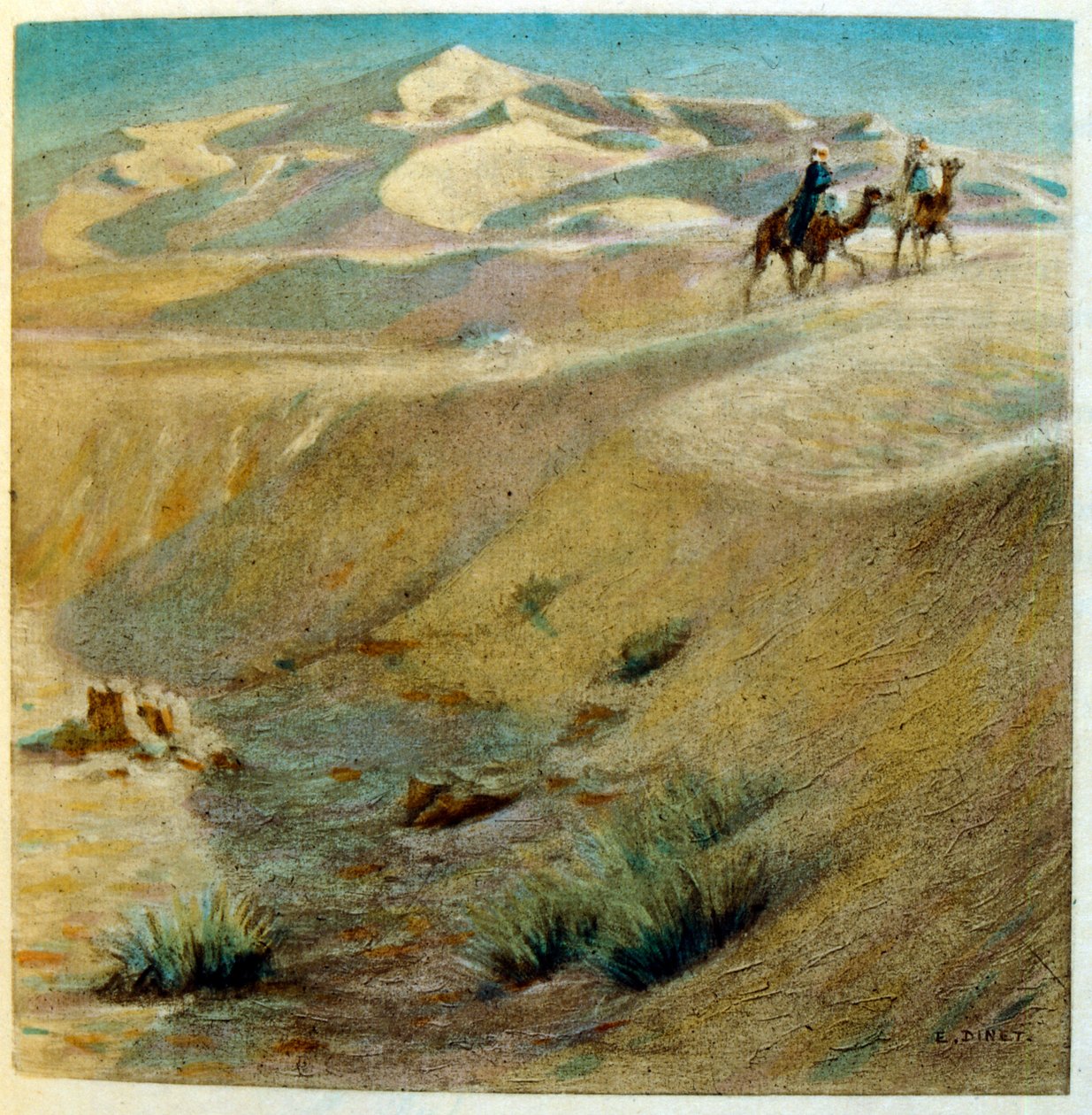 Dinet 绘制的插图，选自《海市蜃楼》中的阿拉伯生活场景。1906.Mirages, Scénes De La Vie Arab》由艾蒂安-迪内特绘制插图，西尔曼-本-易卜拉欣-巴默尔撰写评论。纳斯雷丁-迪内出生时的名字是阿尔方斯-艾蒂安-迪内（1861-1929 年），法国画家。 作者 阿方斯·艾蒂安·迪内
