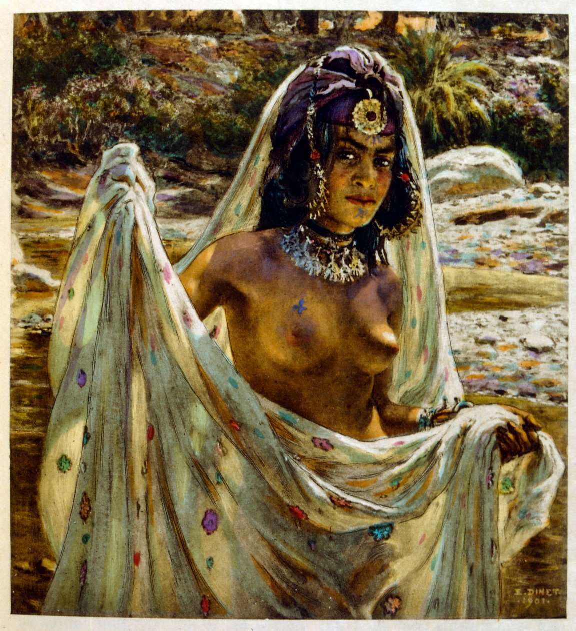 Dinet 绘制的插图，选自《海市蜃楼》中的阿拉伯生活场景。1906.Mirages, Scénes De La Vie Arab》由艾蒂安-迪内特绘制插图，西尔曼-本-易卜拉欣-巴默尔撰写评论。纳斯雷丁-迪内出生时的名字是阿尔方斯-艾蒂安-迪内（1861-1929 年），法国画家。 作者 阿方斯·艾蒂安·迪内