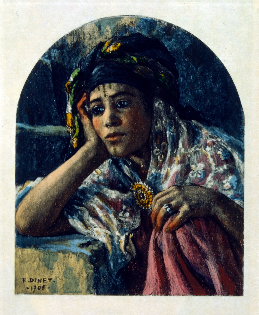 Dinet 绘制的插图，选自《海市蜃楼》中的阿拉伯生活场景。1906.Mirages, Scénes De La Vie Arab》由艾蒂安-迪内特绘制插图，西尔曼-本-易卜拉欣-巴默尔撰写评论。纳斯雷丁-迪内出生时的名字是阿尔方斯-艾蒂安-迪内（1861-1929 年），法国画家。 作者 阿方斯·艾蒂安·迪内