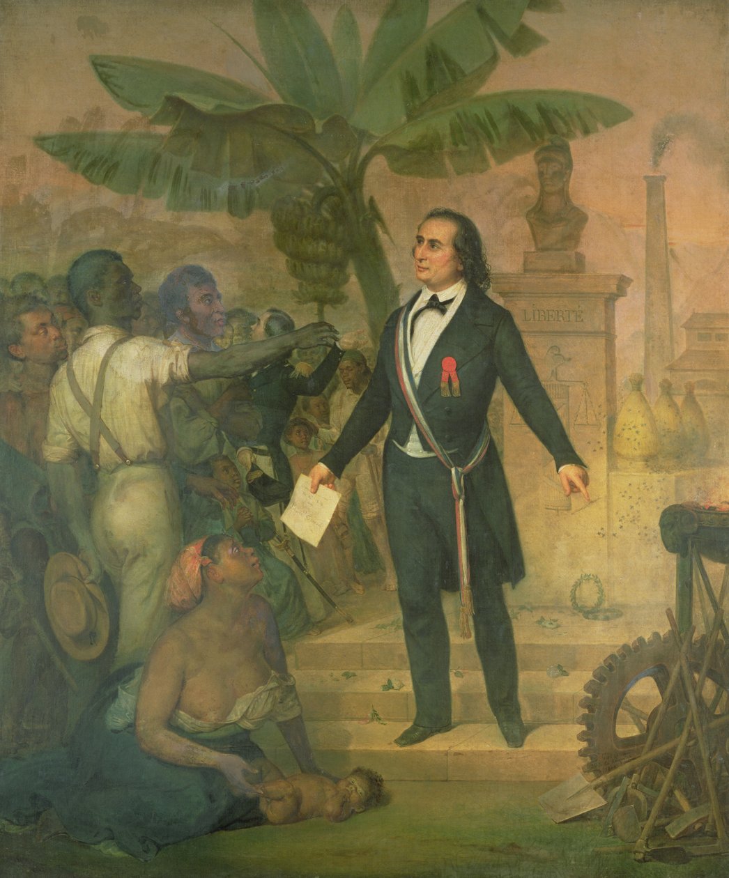 约瑟夫·拿破仑·塞巴斯蒂安·萨尔达·加里加 (Joseph Napoleon Sebastien Sarda Garriga)（1808-77 年）在留尼汪岛颁布解放奴隶法令 作者 阿方斯·加洛（Alphonse Garreau）