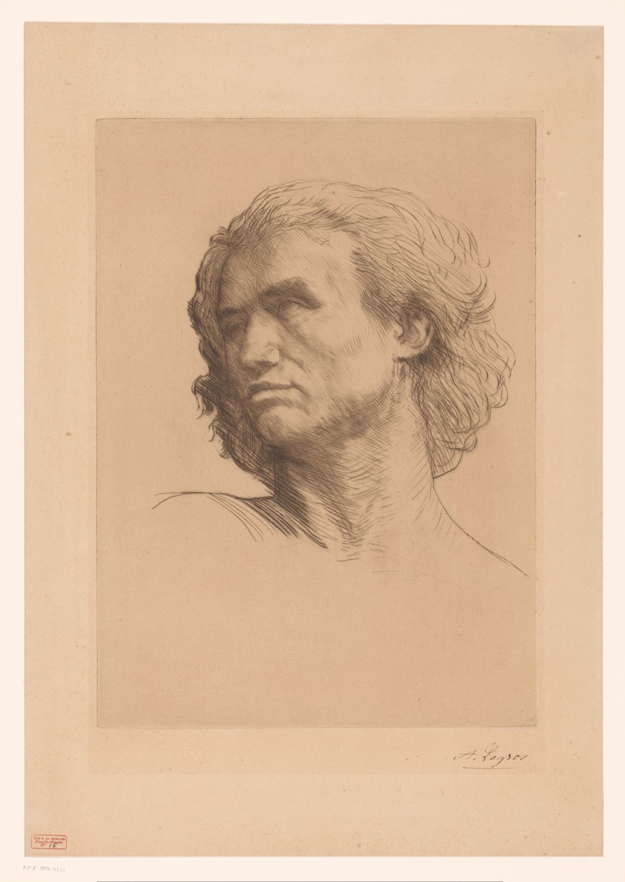 一个男人的头 作者 Alphonse Legros（艺术家签名）
