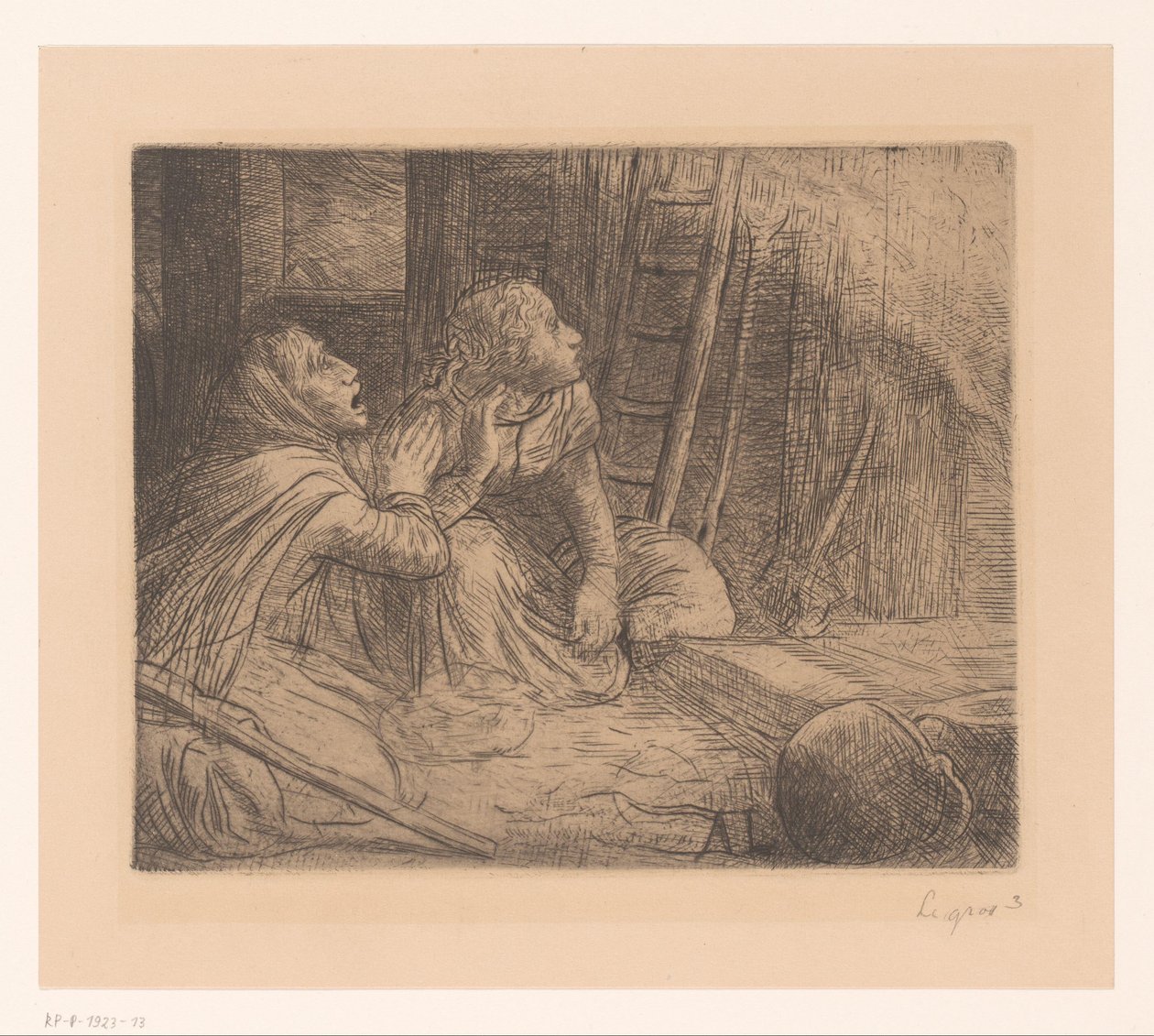 两个跪着的女人 作者 Alphonse Legros（艺术家签名）